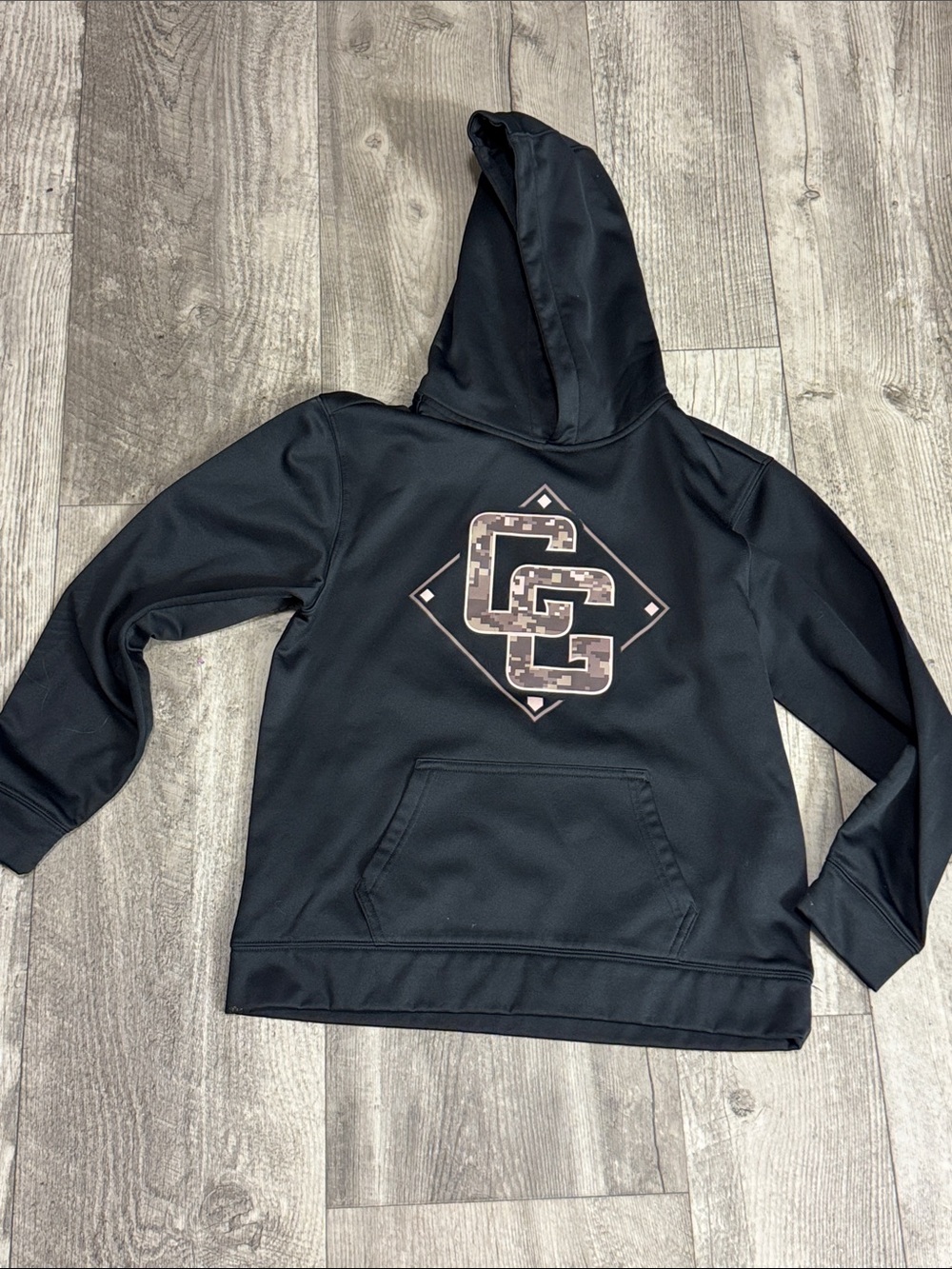 Sport-Tek Black Kids Hoodie with Camo Logo